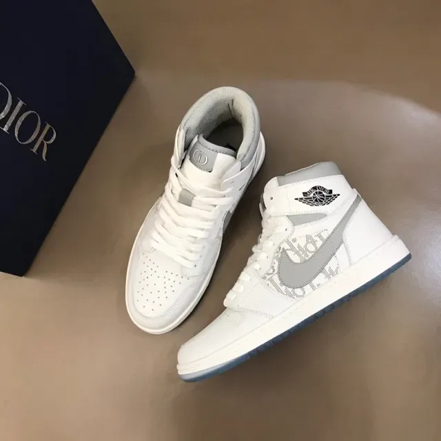 Dior White Gray High-Top Monogrammed Basketball Shoes 8