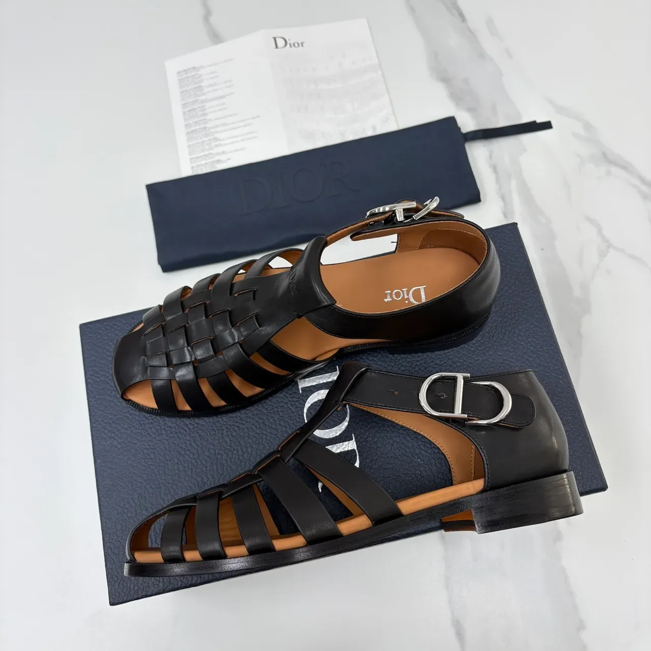 Dior Woven T-Strap Buckle Gladiator Sandals 5