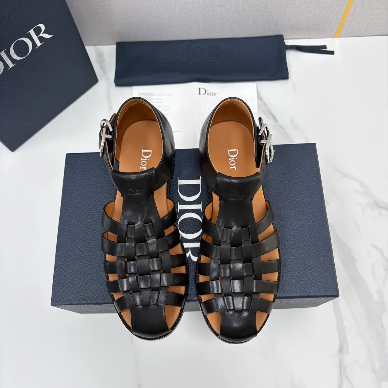 Dior Woven T-Strap Buckle Gladiator Sandals 6