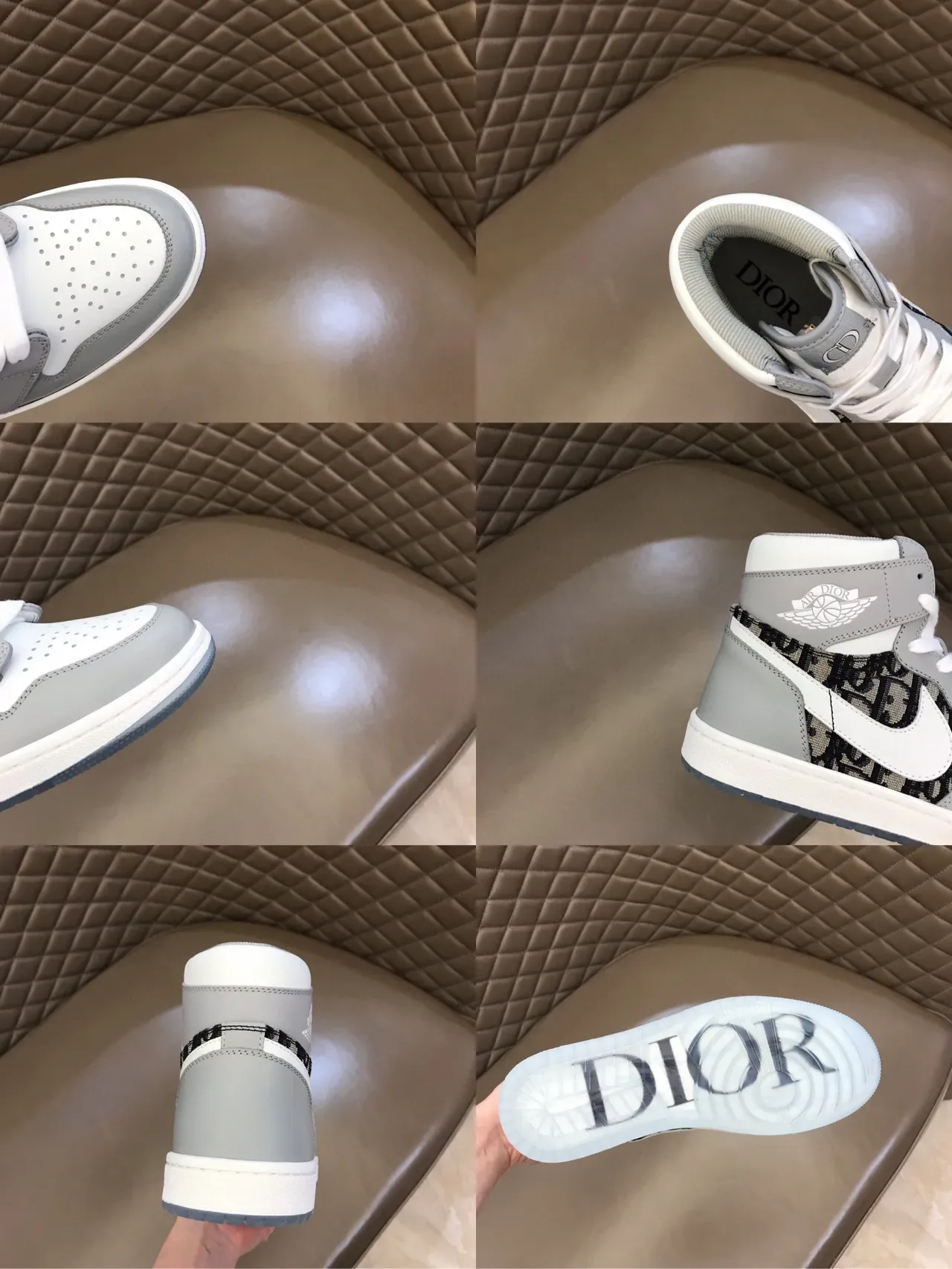 Dior x Air Jordan 1 High Gris Monogramme Oblique Sneakers Lifestyle 2
