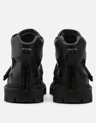 Dolce & Gabbana Bottes de travail noires multi-cordon semelle lug sole 2