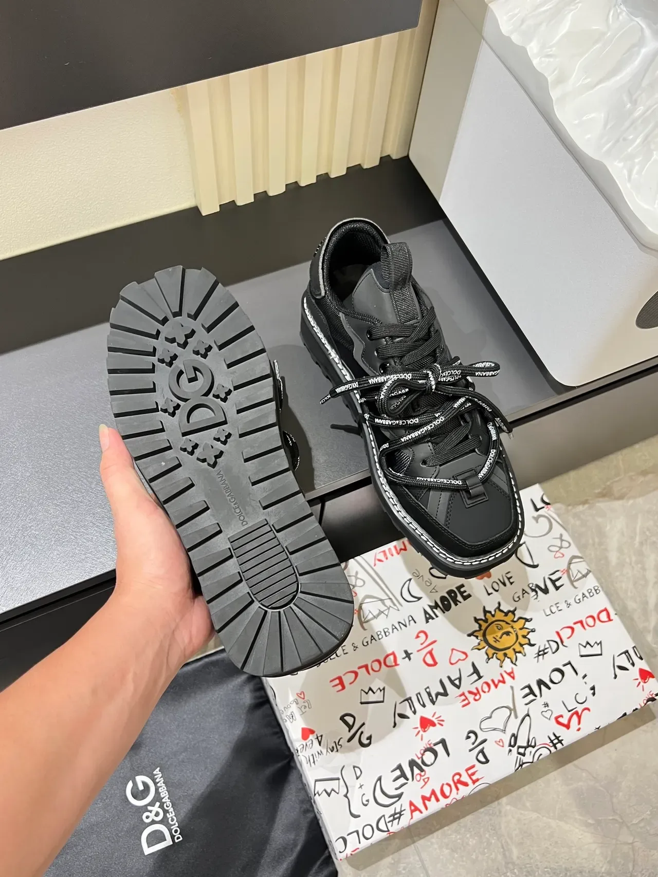 Dolce & Gabbana Black White Chunky Platform Sole Mixed-Material Upper Lifestyle Sneakers 3