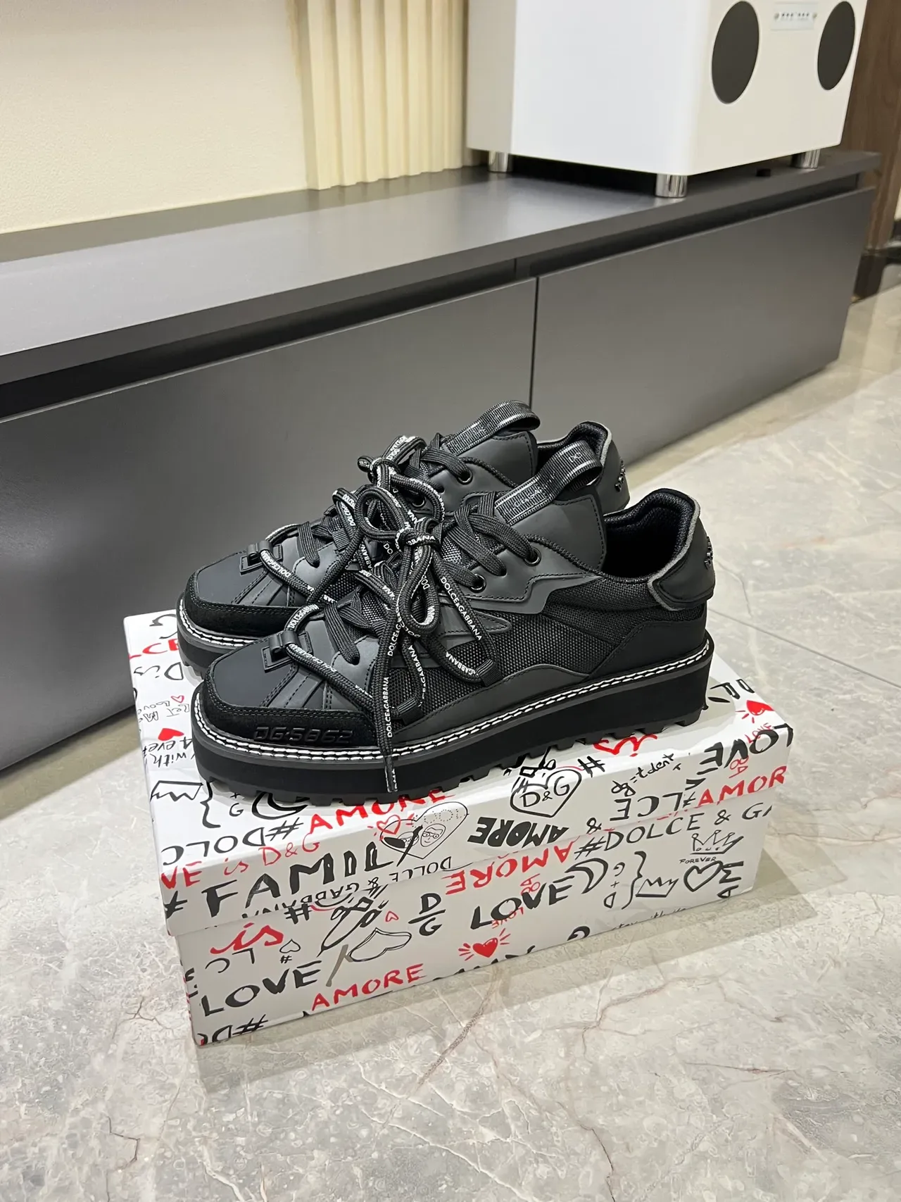 Dolce & Gabbana Black White Chunky Platform Sole Mixed-Material Upper Lifestyle Sneakers 4