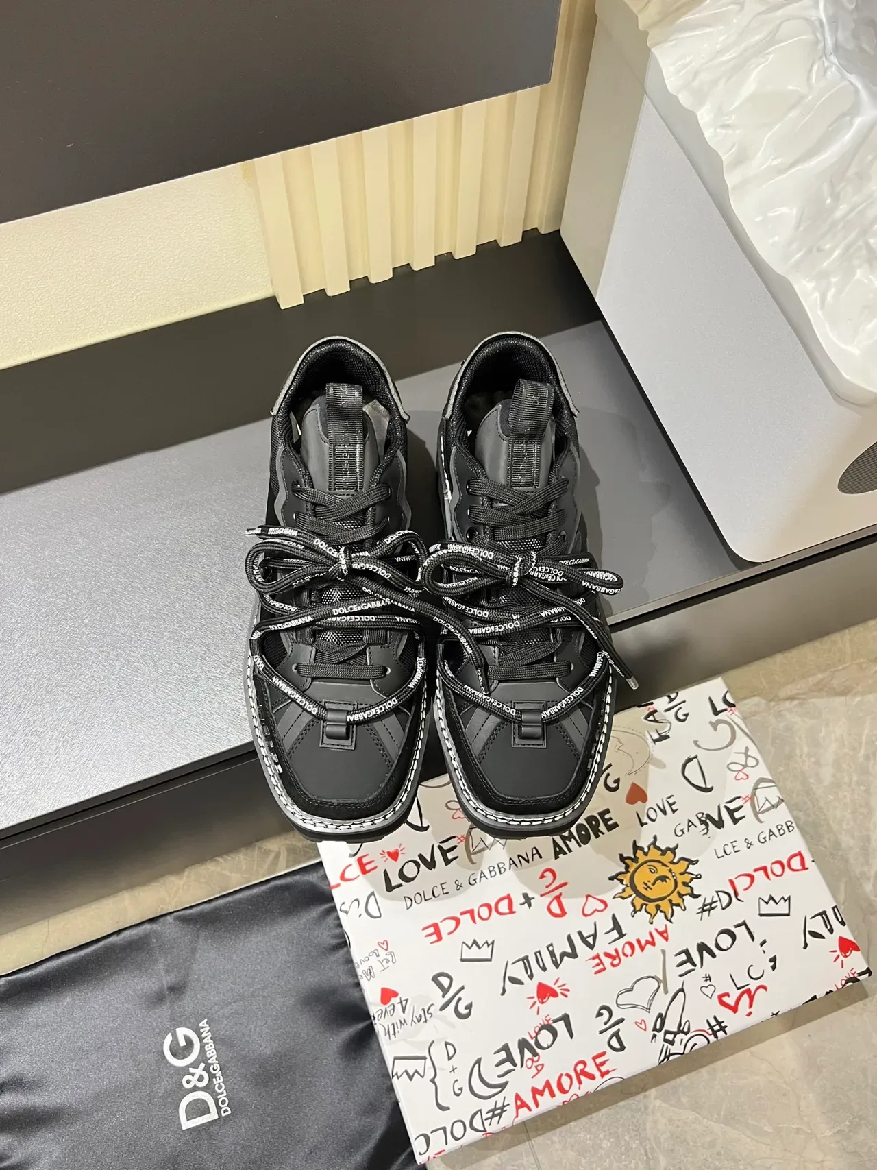 Dolce & Gabbana Black White Chunky Platform Sole Mixed-Material Upper Lifestyle Sneakers 5
