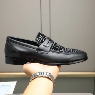 Dolce & Gabbana Portofino Couro Preto Impressão Monograma Vamp Mocassim