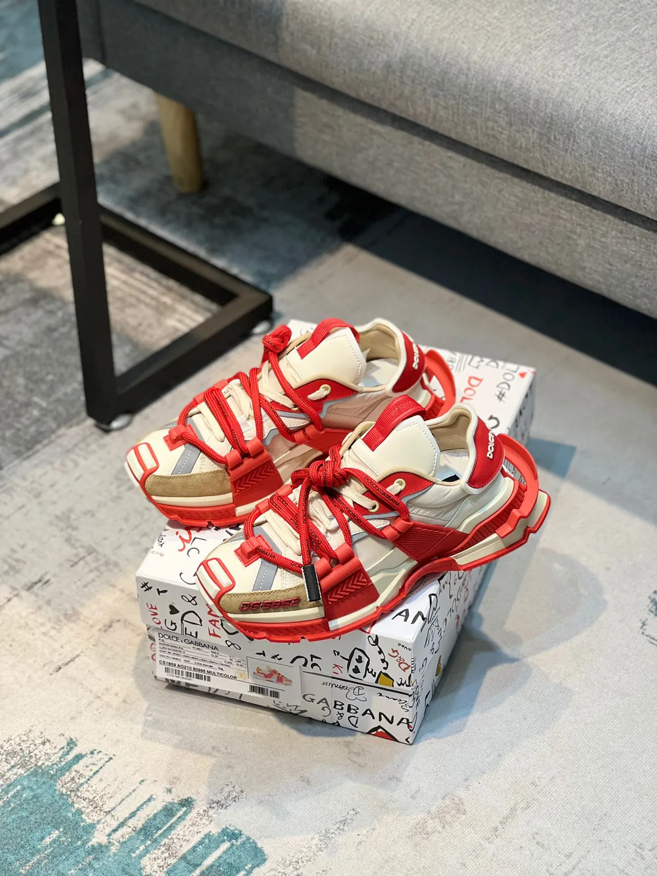 Dolce & Gabbana Track Trainer Red and Off-White Chunky Sneakers 7