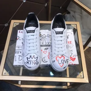 Dolce & Gabbana সাদা কালো হাতে আঁকা গ্রাফিটি গ্রাফিক্স চামড়ার উপরের অংশ লাইফ স্টাইল স্নিকার্স