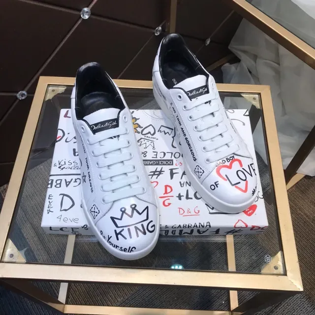 Dolce & Gabbana সাদা কালো হাতে আঁকা গ্রাফিটি গ্রাফিক্স চামড়ার উপরের অংশ লাইফ স্টাইল স্নিকার্স 7