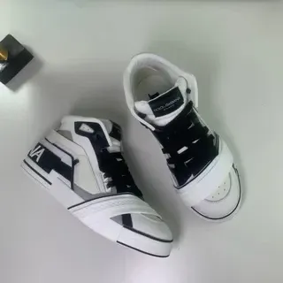 Dolce & Gabbana Branco Preto Tênis com sola alta e alças acentuadas