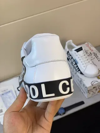 Dolce & Gabbana White Black Leather Upper Logo Sideband Lifestyle Sneakers 2