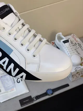 Dolce & Gabbana White Black Leather Upper Logo Sideband Lifestyle Sneakers 4