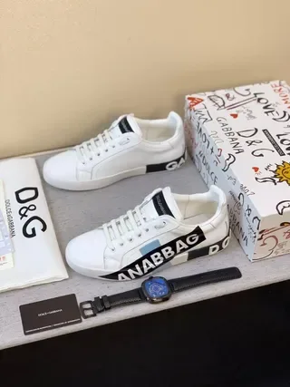 Dolce & Gabbana White Black Leather Upper Logo Sideband Lifestyle Sneakers 5