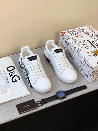 Dolce & Gabbana White Black Leather Upper Logo Sideband Lifestyle Sneakers 8