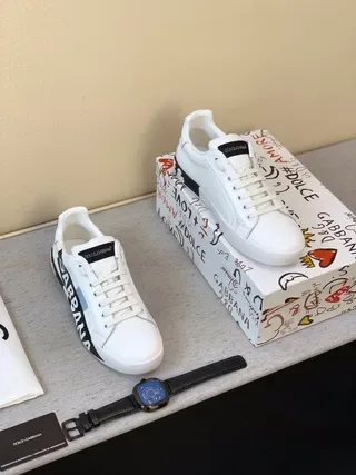 Dolce & Gabbana White Black Leather Upper Logo Sideband Lifestyle Sneakers 9