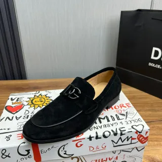Dolce & Gabbana Partie supérieure en daim noir DG Monogram Buckle Loafer