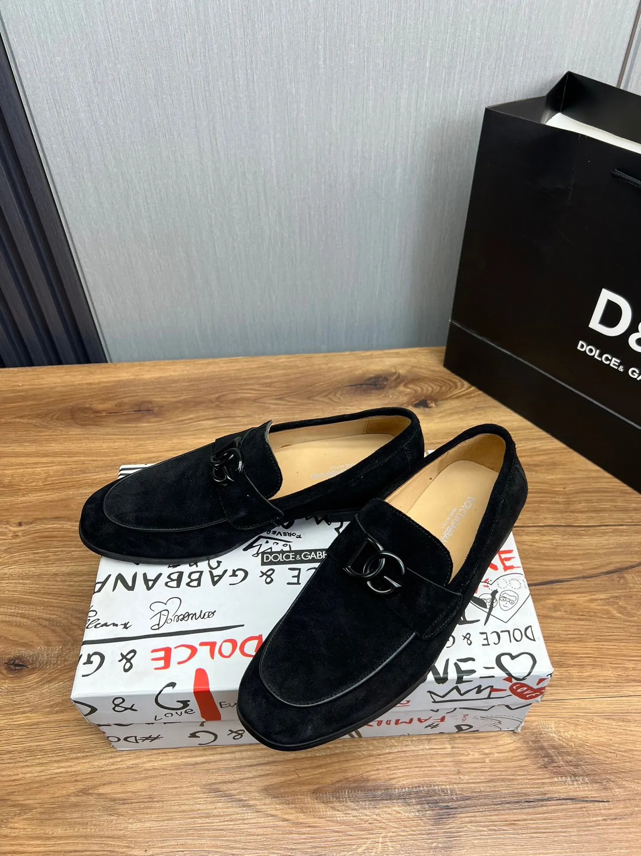 Dolce & Gabbana Black Suede Upper DG Monogram Buckle Loafer 7