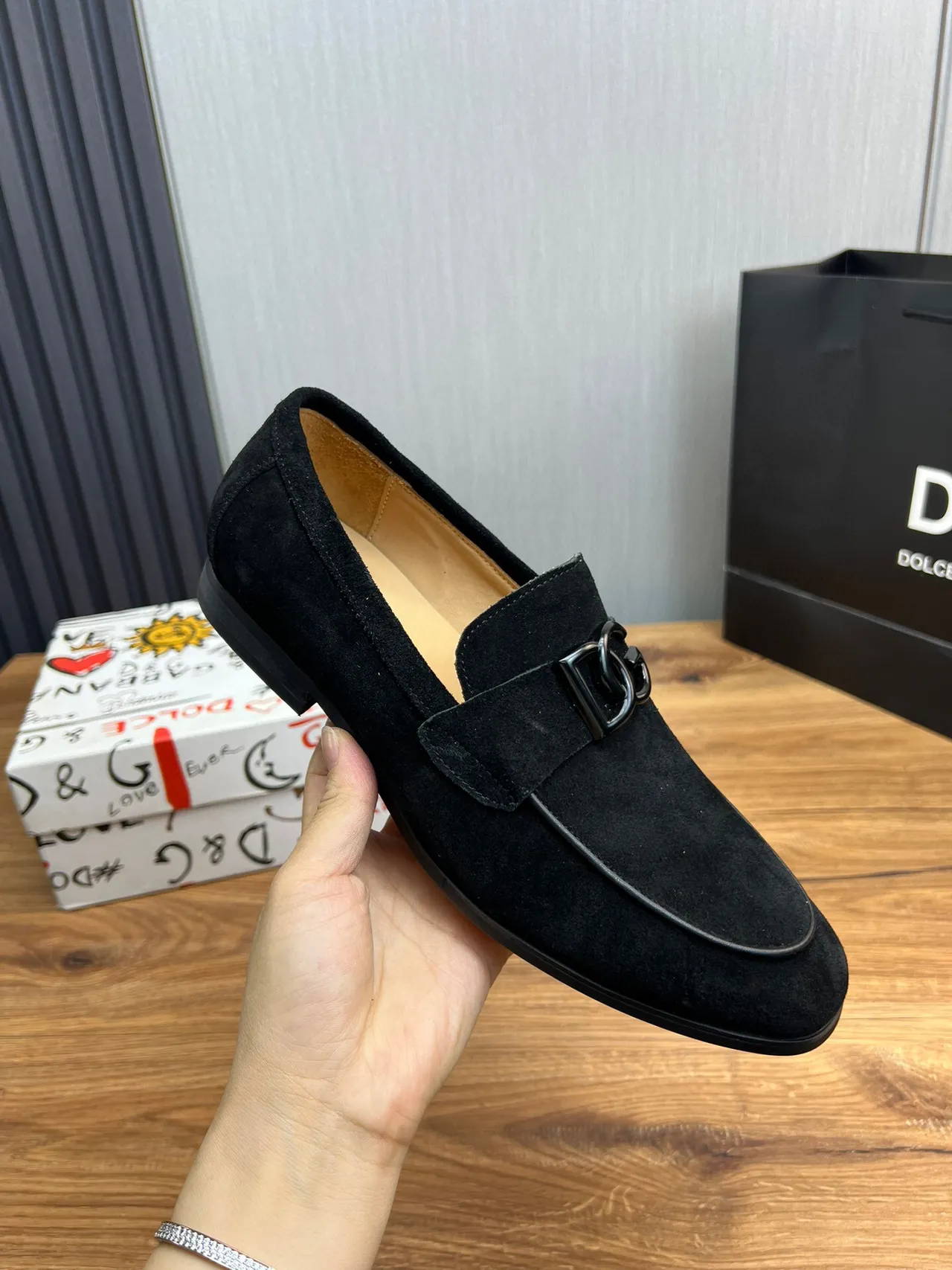 Dolce & Gabbana Black Suede Upper DG Monogram Buckle Loafer 4