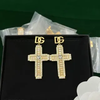 Dolce & Gabbana 十字镶钻水晶金色耳环