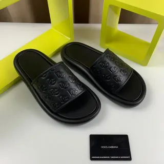 Dolce & Gabbana شرائح مونوجرام أسود حزام كعب مطاطي