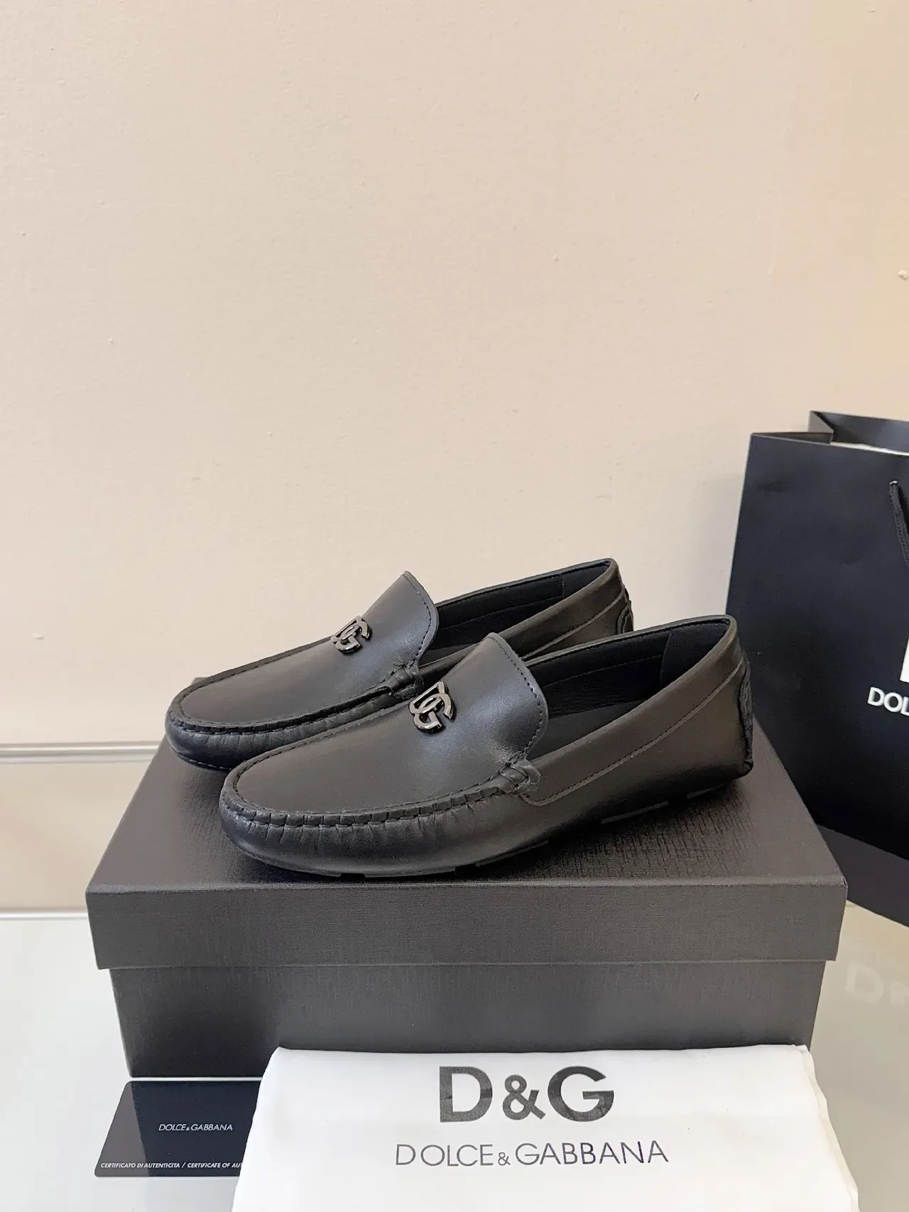 Dolce & Gabbana Portofino 黑色皮革 DG Logo 乐福鞋 2