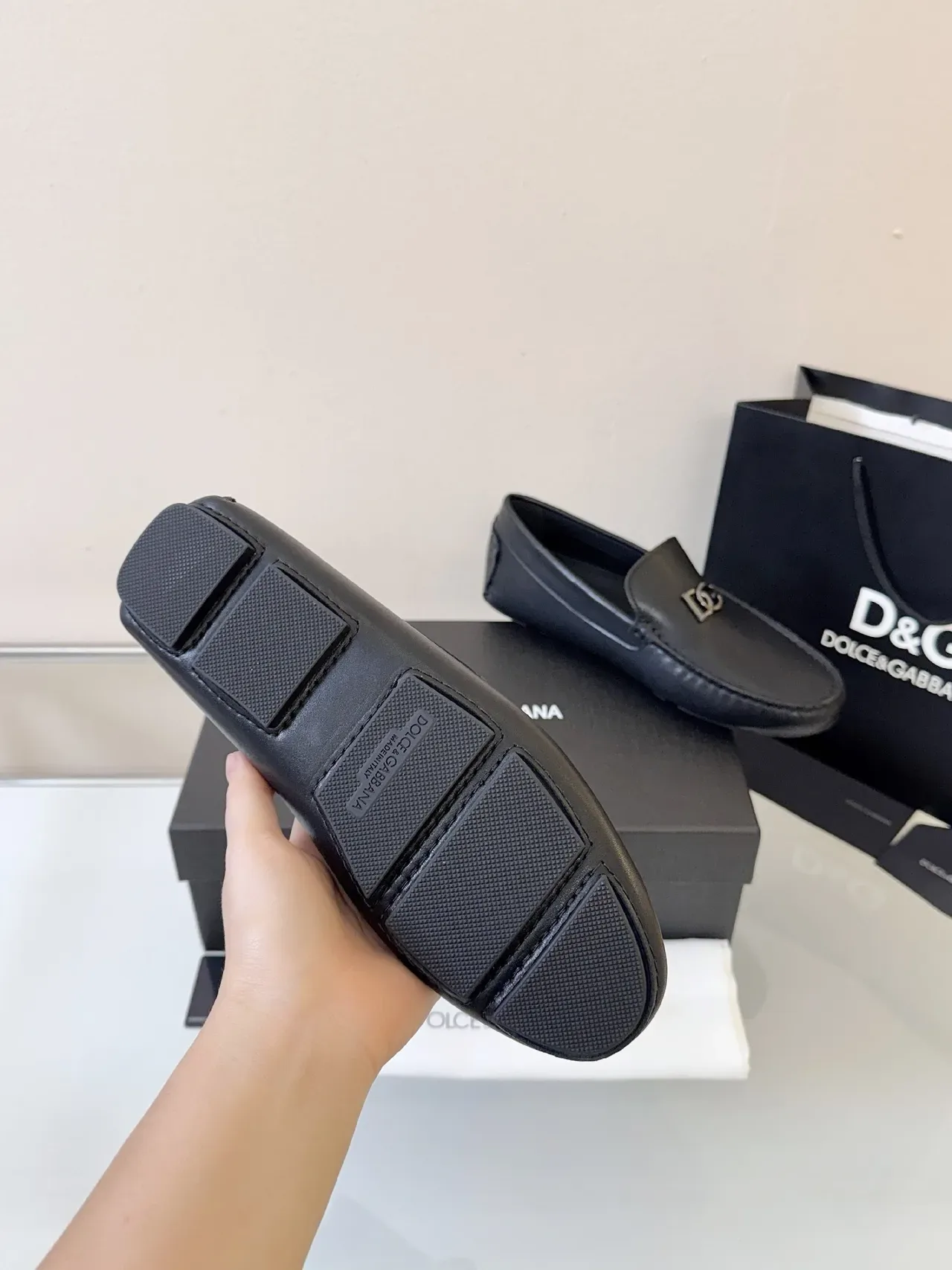 Dolce & Gabbana Portofino 黑色皮革 DG Logo 乐福鞋 5