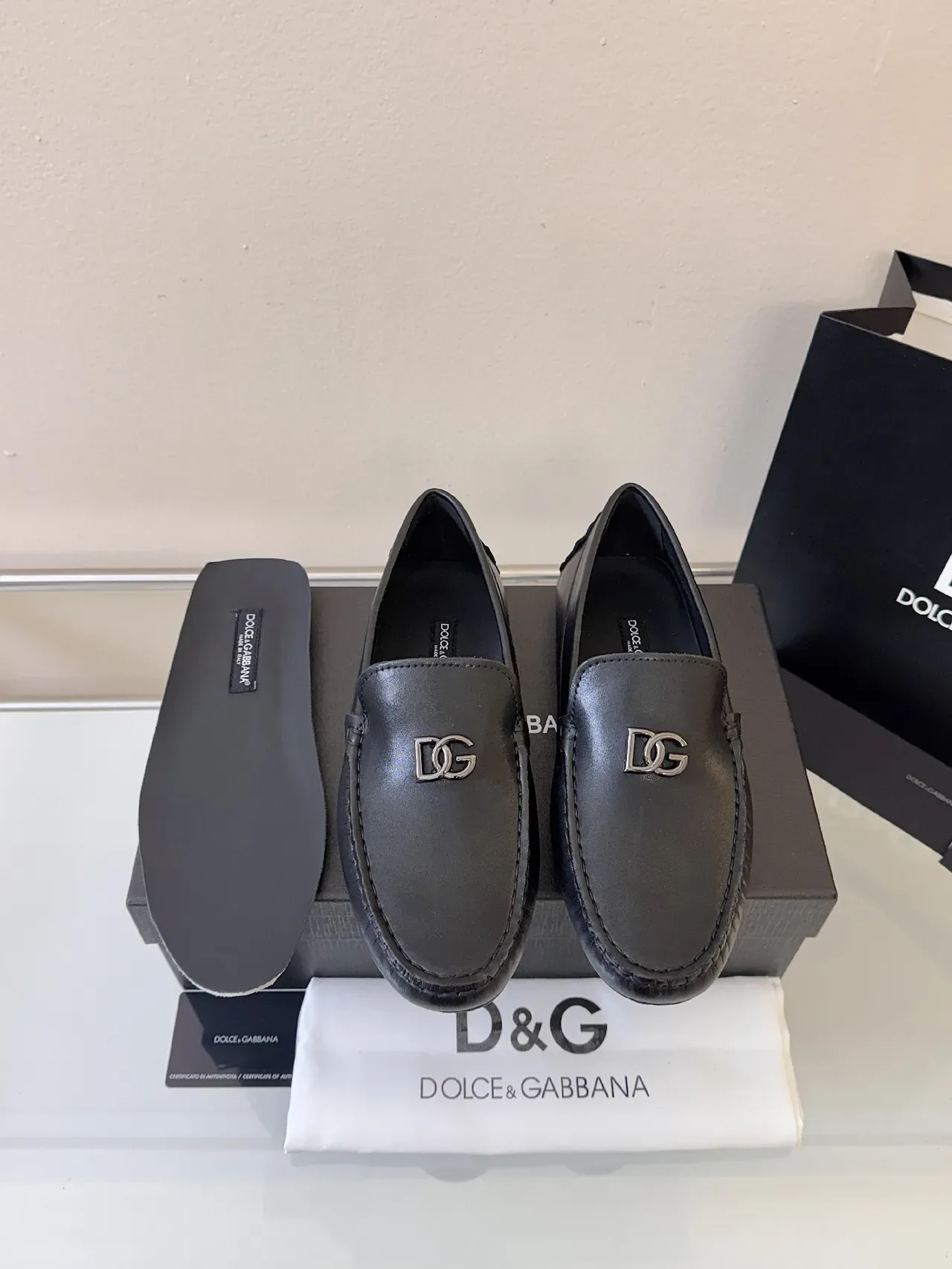 Dolce & Gabbana Portofino 黑色皮革 DG Logo 乐福鞋 6