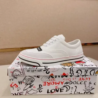 Dolce & Gabbana Sneakers Lifestyle Blanc et Rose en Toile Bout Bas Silhouette