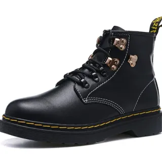 Dr. Martens 1460 Black Leather Yellow Stitch Martin Boots