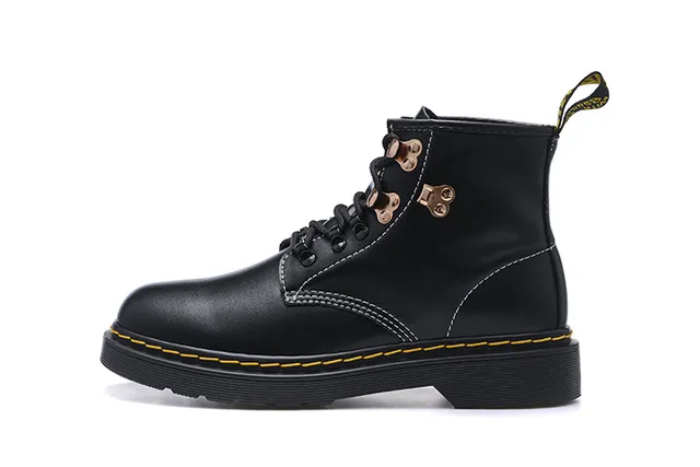 Dr. Martens 1460 Black Leather Yellow Stitch Martin Boots 2