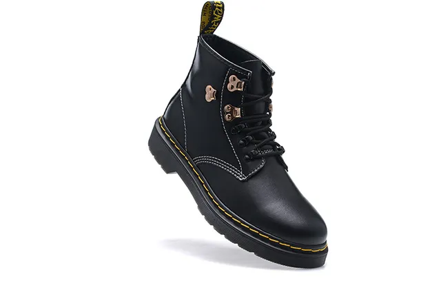 Dr. Martens 1460 Black Leather Yellow Stitch Martin Boots 3