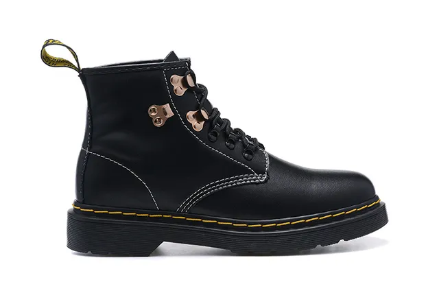 Dr. Martens 1460 Black Leather Yellow Stitch Martin Boots 4