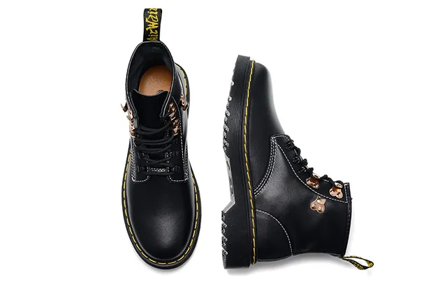 Dr. Martens 1460 Black Leather Yellow Stitch Martin Boots 6