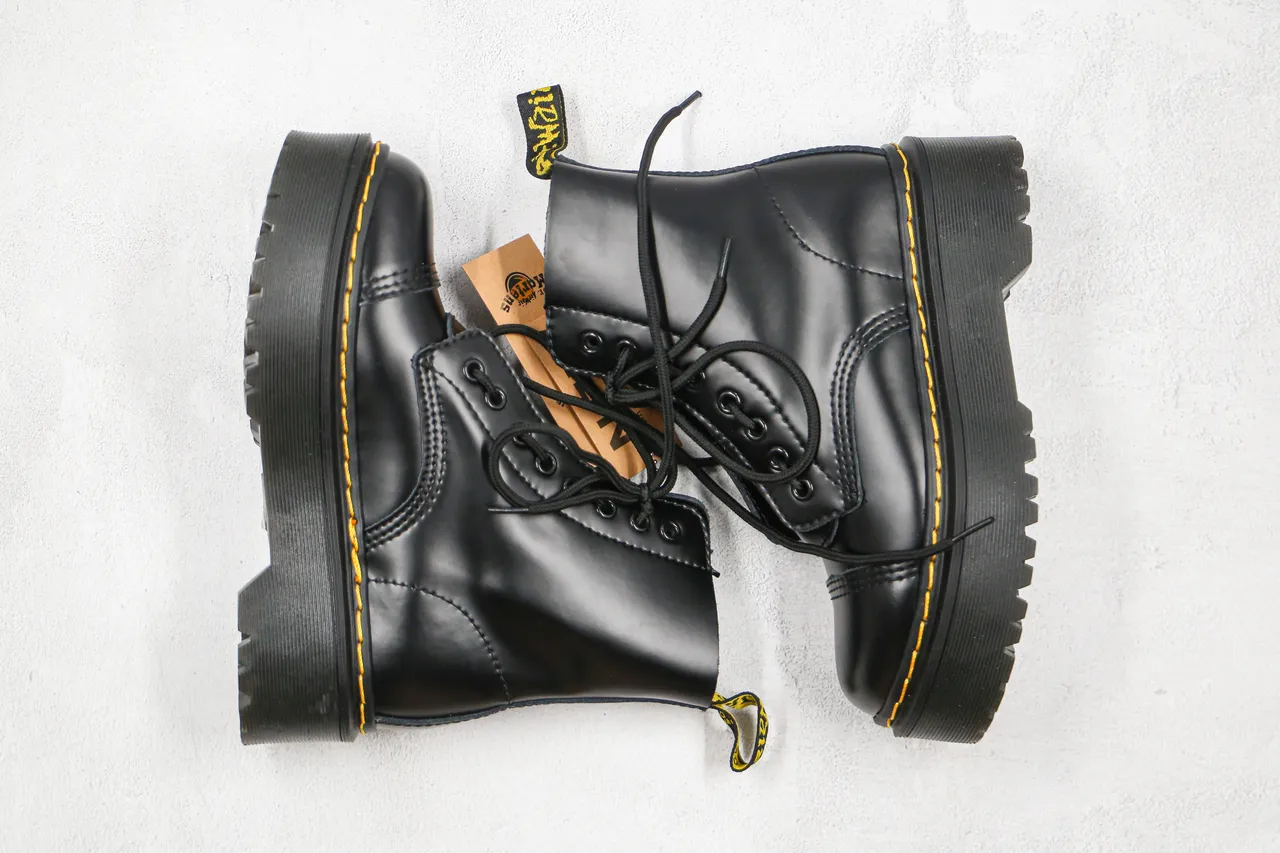 Dr. Martens Jadon काला पीला प्लेटफॉर्म सोल कैप टो मार्टिन बूट्स 7