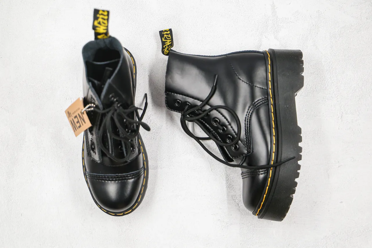 Dr. Martens Jadon काला पीला प्लेटफॉर्म सोल कैप टो मार्टिन बूट्स 8
