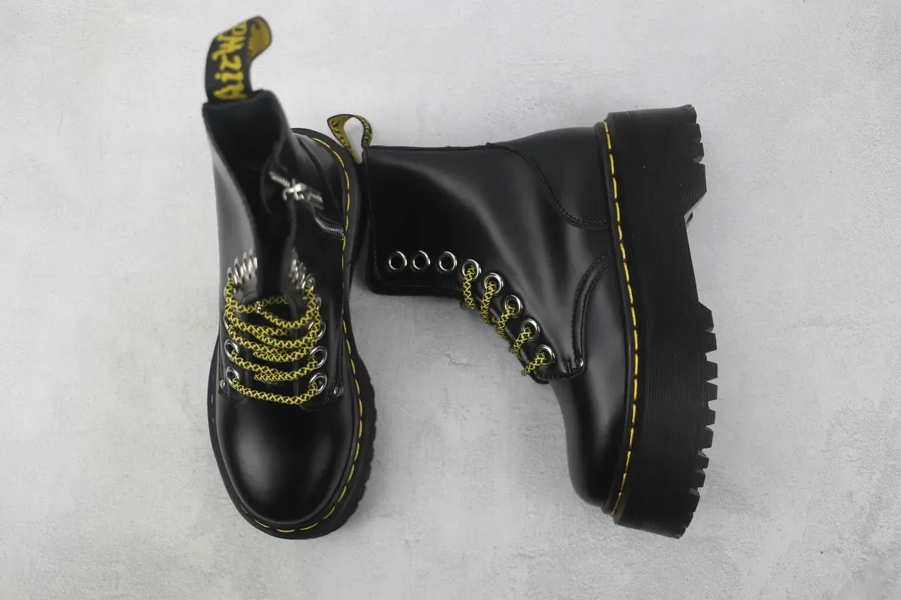 Dr. Martens Jadon কালো ও হলুদ প্ল্যাটফর্ম সোল মসৃণ চামড়া মার্টিন বুট 3