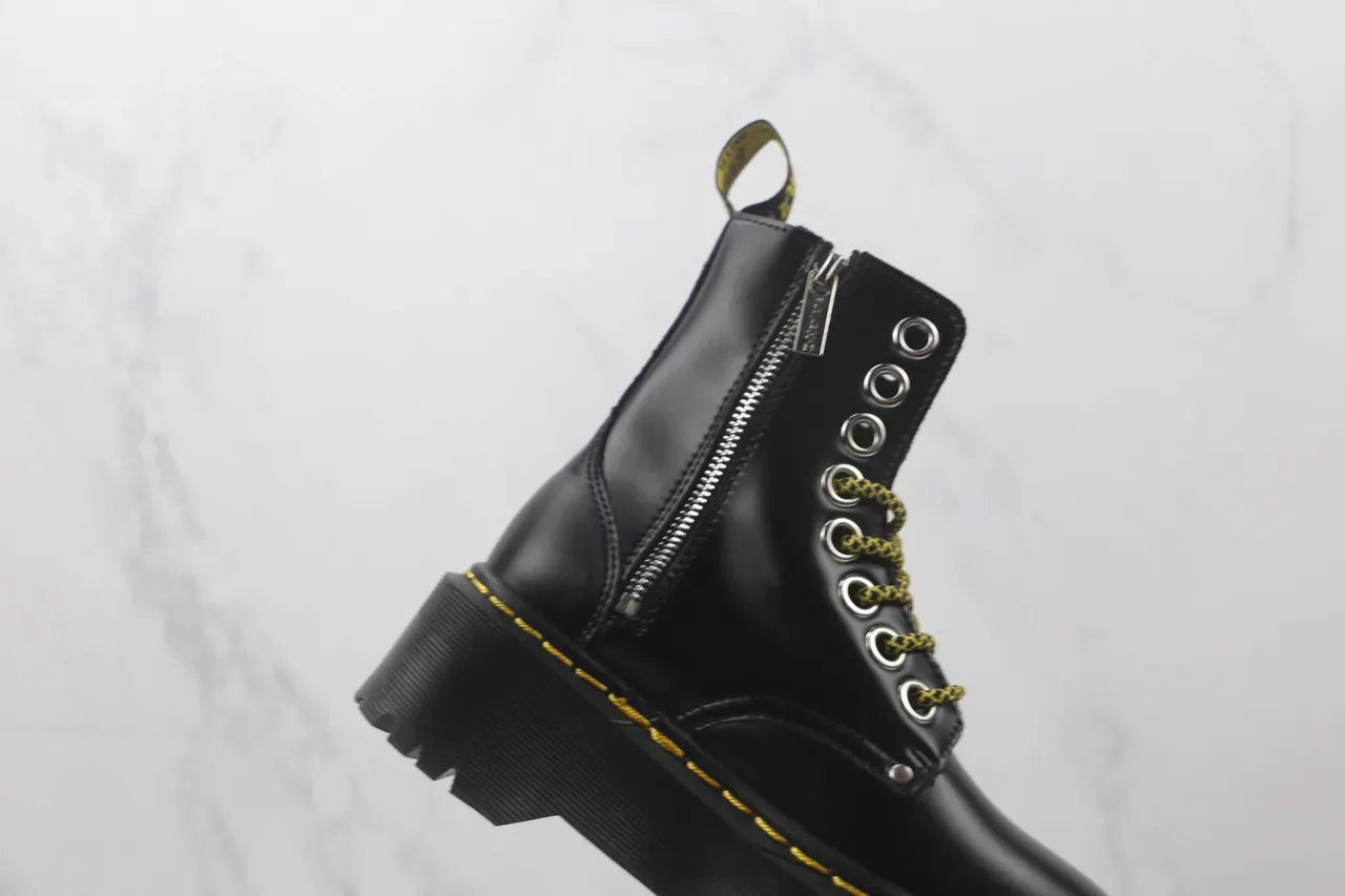 Dr. Martens Jadon কালো ও হলুদ প্ল্যাটফর্ম সোল মসৃণ চামড়া মার্টিন বুট 5