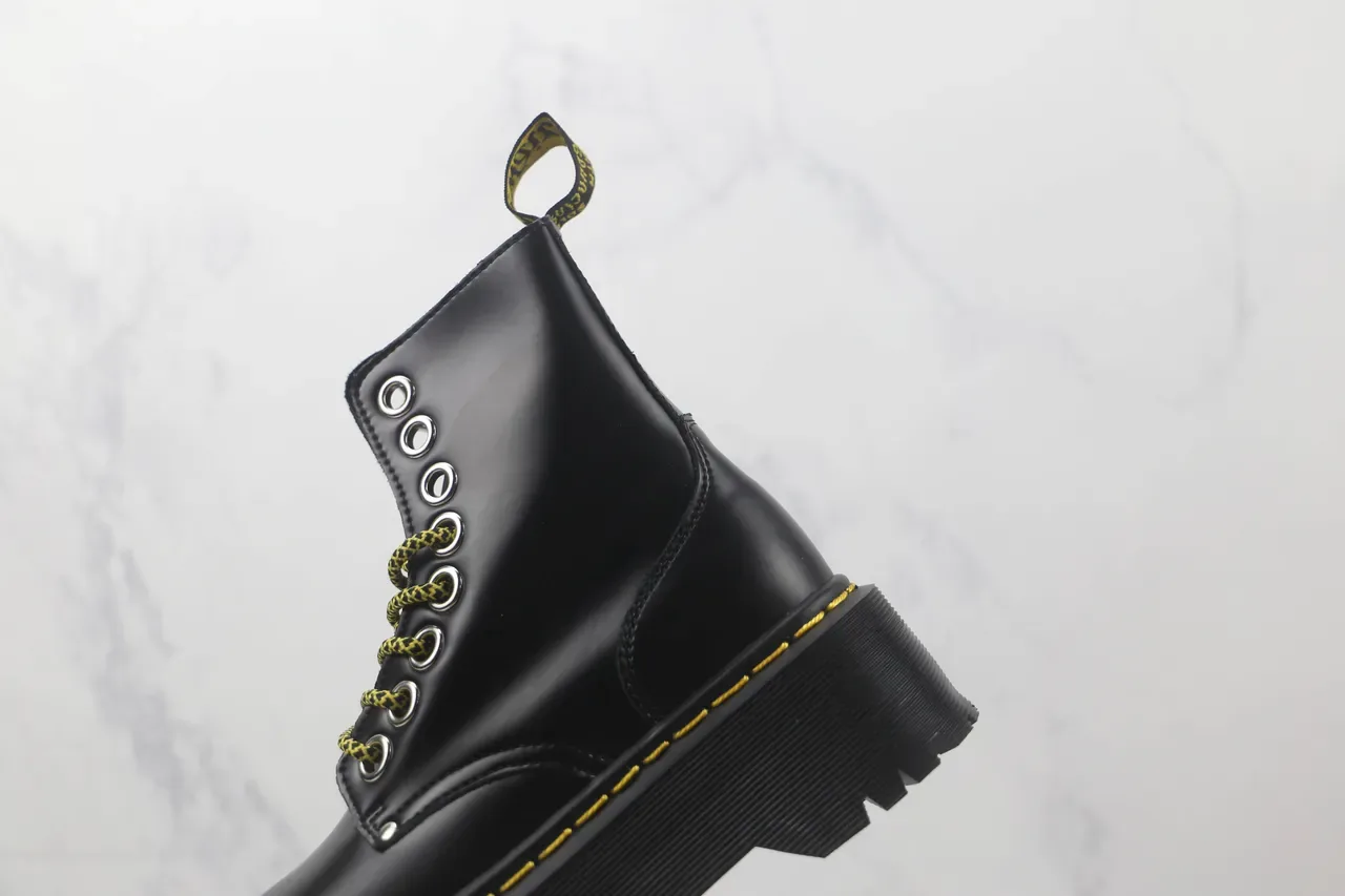 Dr. Martens Jadon কালো ও হলুদ প্ল্যাটফর্ম সোল মসৃণ চামড়া মার্টিন বুট 7