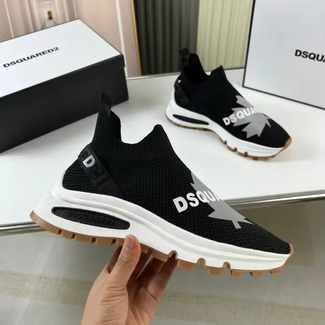 Dsquared2 Tênis Lifestyle Preto Branco Tricô Ajuste Meia Superior Sem Cadarços Slip-On 4