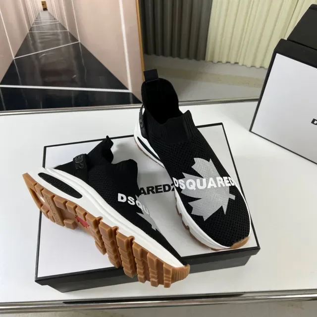 Dsquared2 Tênis Lifestyle Preto Branco Tricô Ajuste Meia Superior Sem Cadarços Slip-On 5