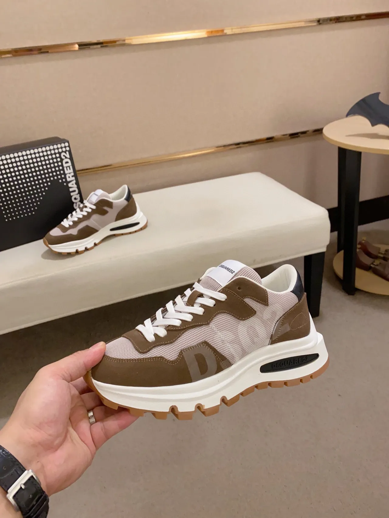 Dsquared2 ICON Beige Brown Mesh and Suede Lifestyle Sneakers 8