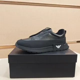 Emporio Armani Zapatillas Plataforma Cuero Negro Slip-On