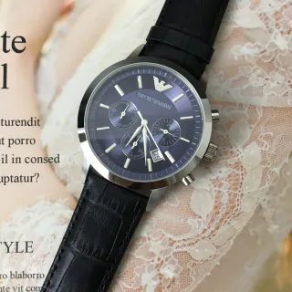 Emporio Armani क्रोनोग्राफ नीली डायल काला लेदर स्ट्रैप क्वार्ट्ज वॉच