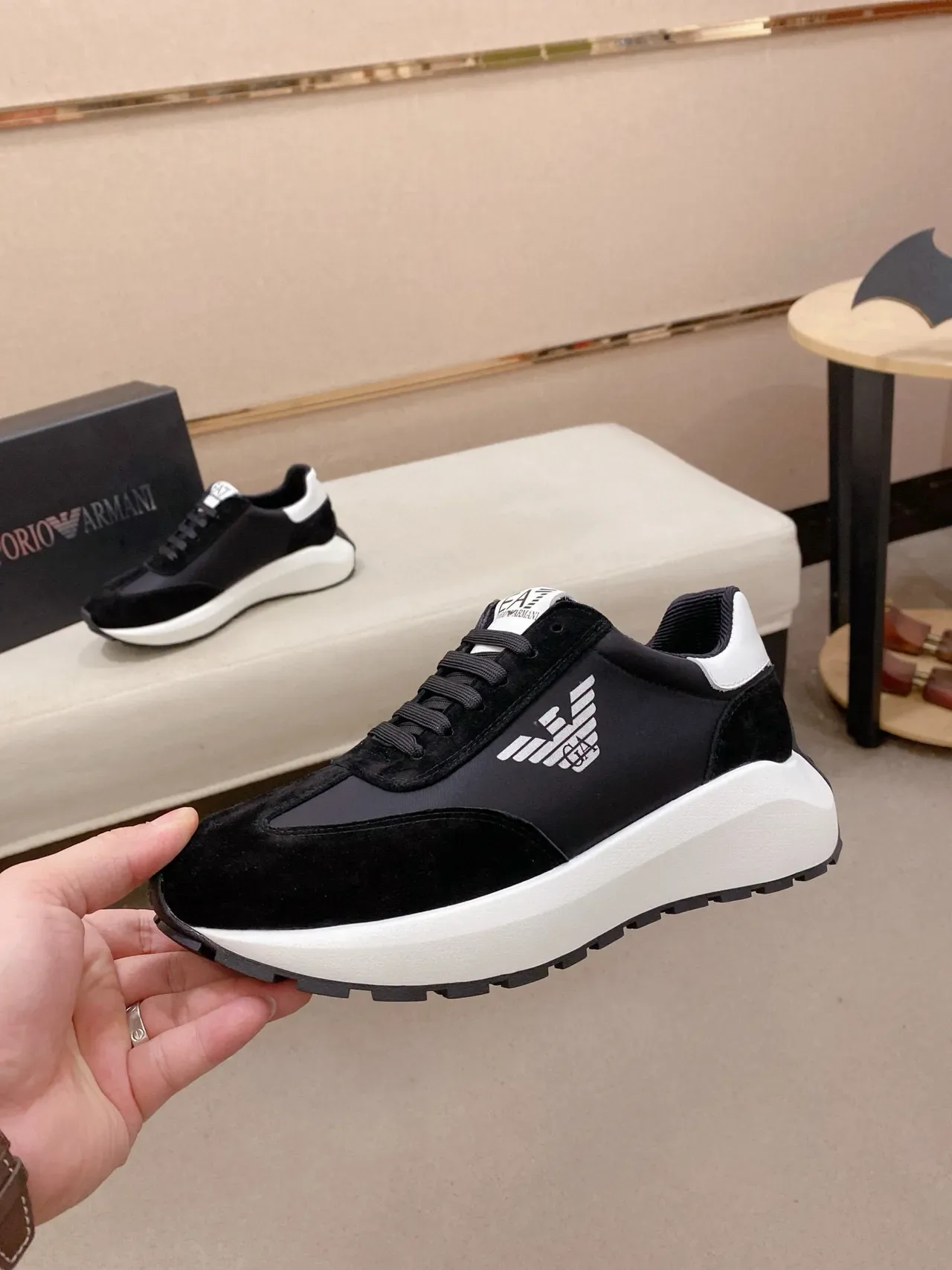 Emporio Armani Eagle Logo Black and White Lifestyle Sneakers 3