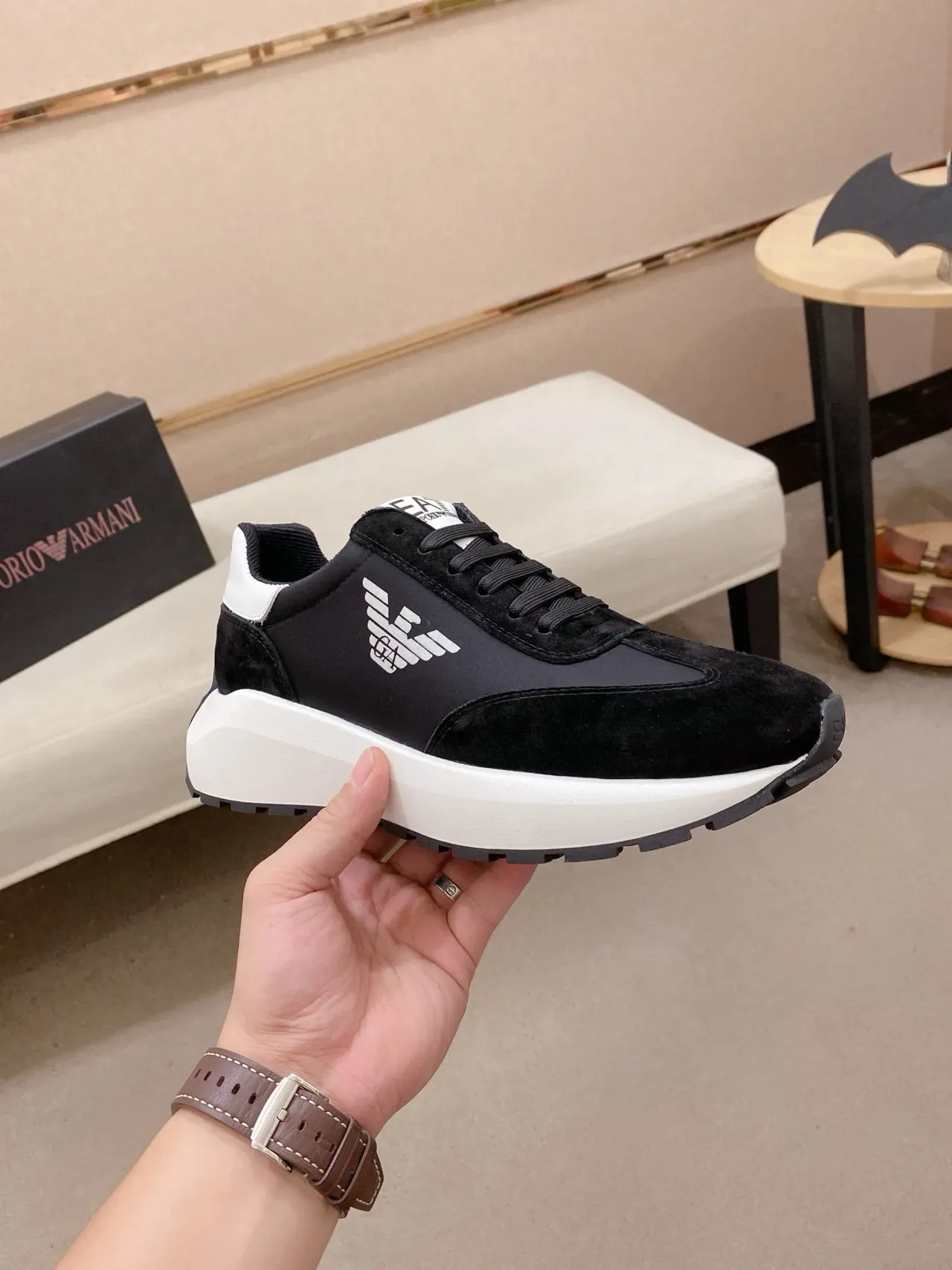 Emporio Armani Eagle Logo Black and White Lifestyle Sneakers 4