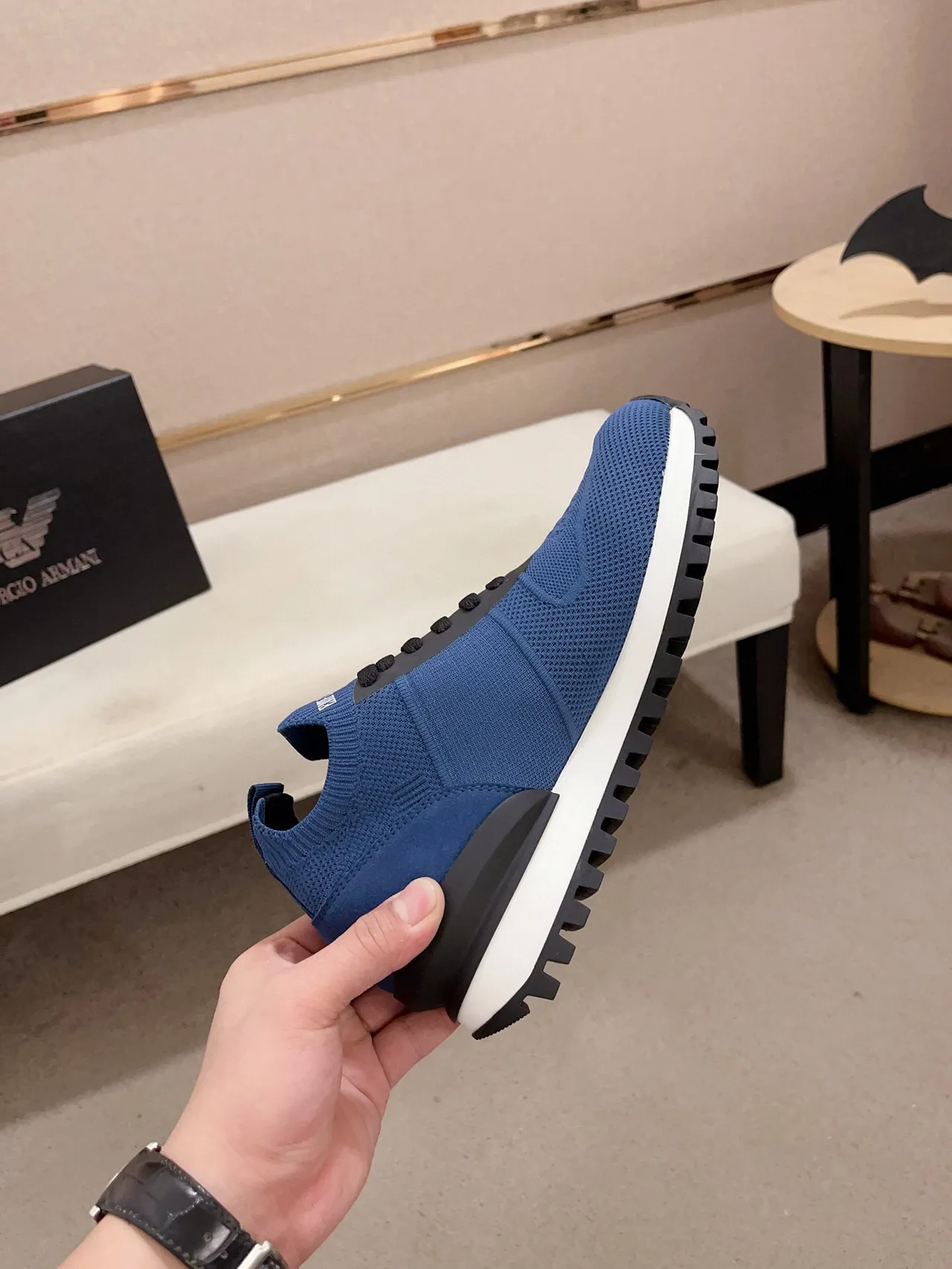 Emporio Armani Basket Lifestyle Bleu Tricot avec Logo Aigle 5