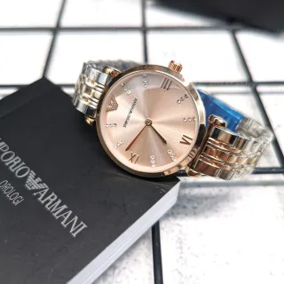 Emporio Armani स्वर्ण चांदी गोल केस सनबर्स्ट डायल क्वार्ट्ज घड़ी