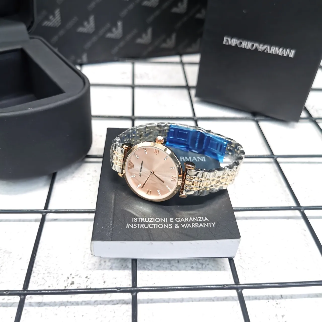 Emporio Armani ذهبي فضي حالة دائرية وجه شمسي ساعة كوارتز 3