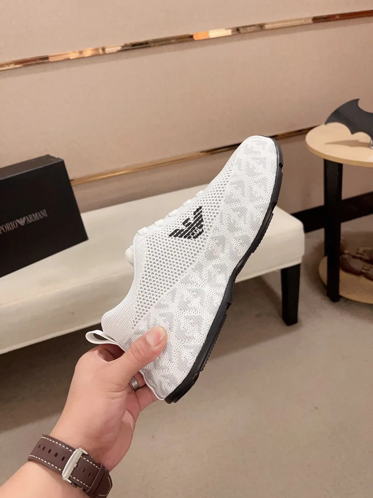 Emporio Armani Knit Eagle Logo White Lifestyle Sneakers 2