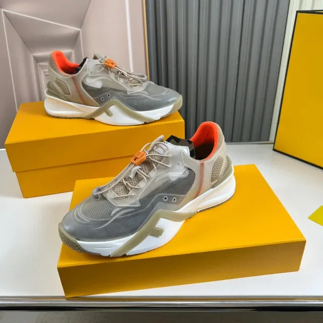 Fendi Beige Orange Translucent Overlay Mesh Upper Sneakers 8
