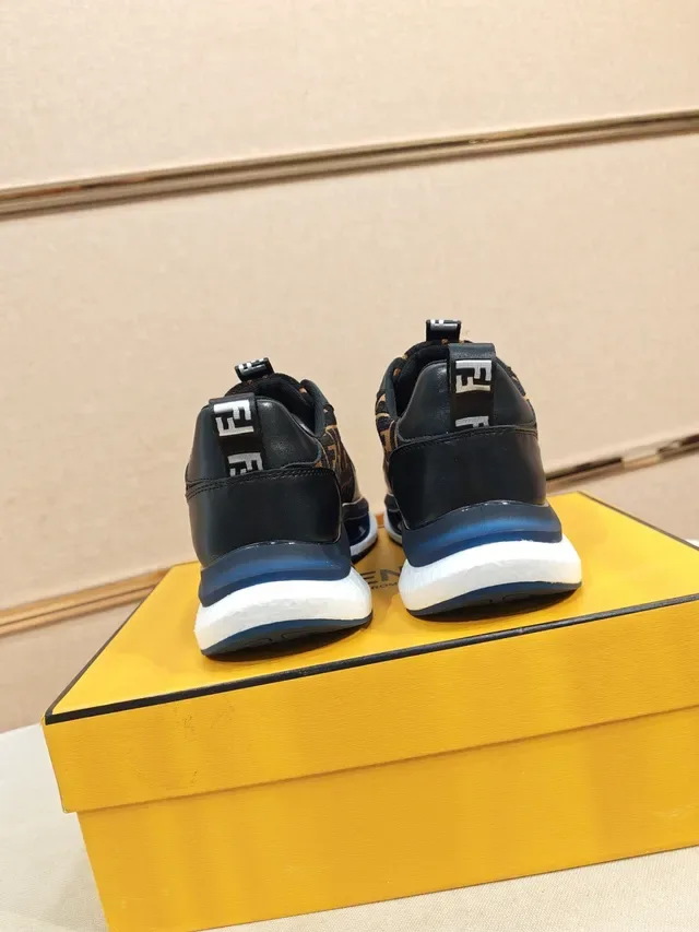 Fendi Black Brown Monogrammed Textile Upper Leather Overlays Chunky Sneakers 3